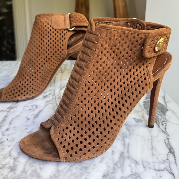 Louis Vuitton perforated leather brown suede booties 38.5 - Picture 5 of 8